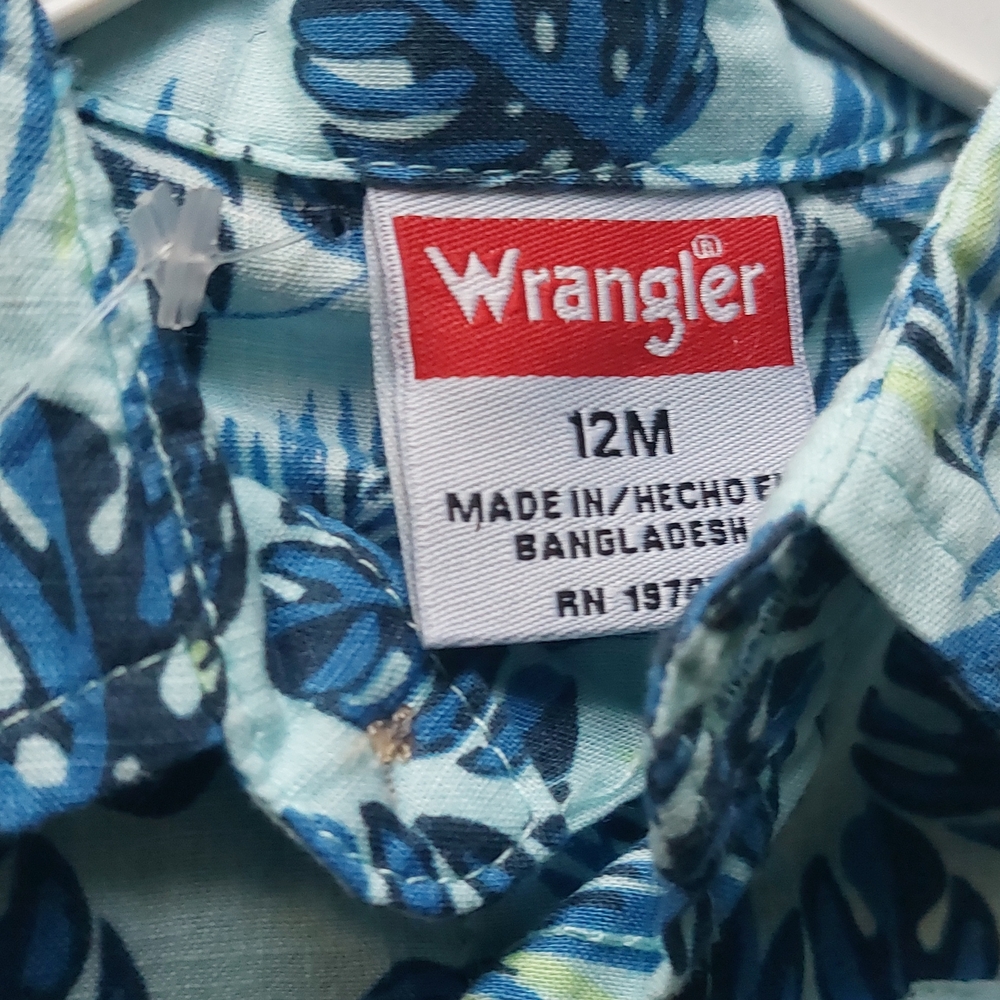 Wrangler Kids Blue and Green Tropical Shirt Set